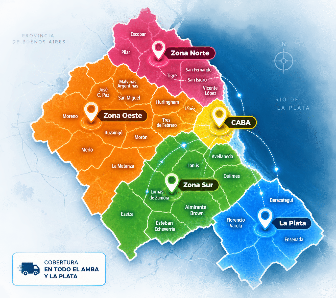 Mapa de cobertura de destapaciones en Capital Federal, Gran Buenos Aires y La Plata